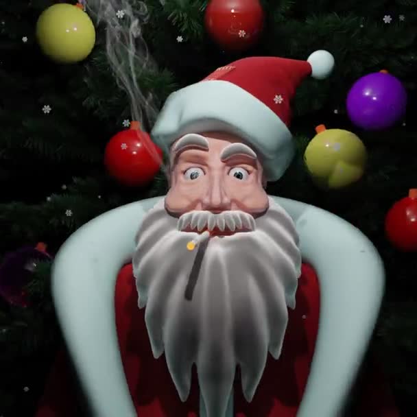 Zły Pomysł Mikołaja Projektowanie Zbliżenie Abstrakcyjne Santa Claus Palenie Papierosa — Wideo stockowe