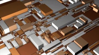 Mavi ve kahverengi arka plan. Hareket, farklı boyutlardaki kareler ve dikdörtgenler soyut olarak farklı yönlere doğru genişler. Yüksek kalite 4k görüntü