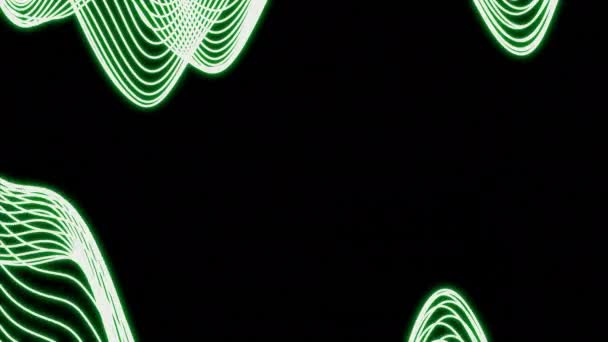 带有动画的黑色背景 绿色和紫色波浪形的霓虹灯射线出现并消失在波浪中 高质量的4K镜头 — 图库视频影像