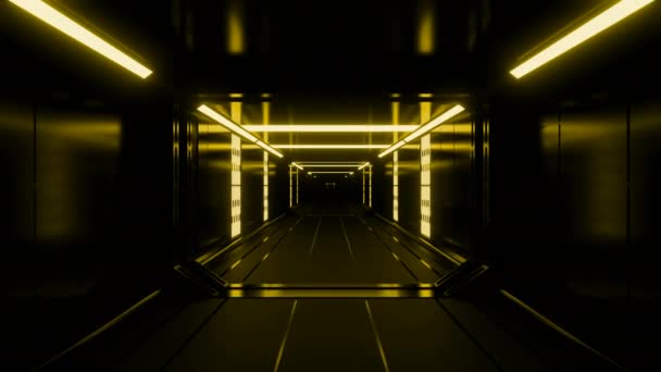 带有霓虹灯线的未来派走廊的交通 3D走廊与金属和霓虹灯墙壁 3D走廊 未来派或科学派风格 — 图库视频影像