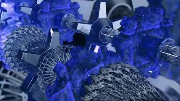 灰色和蓝色背景 动画中的金属机制从一边移动到另一边 高质量的4K镜头 — 图库视频影像
