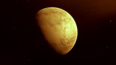 Uzayda keşfedilmemiş 3D gezegen. Hareket. Gezegen uzayda döner. Uzayda bilinmeyen tehlikeli ya da boş bir gezegen.