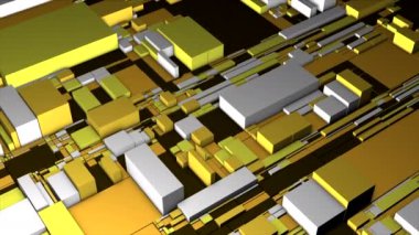 Farklı boyutlarda renkli bloklarla genişleyen yüzey. Hareket. Parlak kare 3B nesneler yavaş hareket ediyor