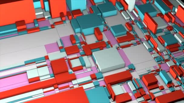 Расширение Поверхности Красочными Блоками Разного Размера Движение Яркие Квадратные Объекты — стоковое видео