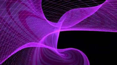  Siyah arka plan. Hareket. Ekseni etrafında dönen 3D animasyondaki parlak mor desenler. Yüksek kalite 4k görüntü