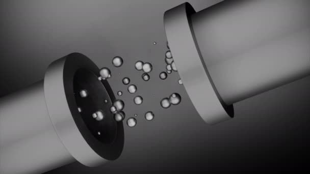灰色背景 巨大的黑暗管道 水滴在其中流动的动画在不同的方向 高质量的4K镜头 — 图库视频影像