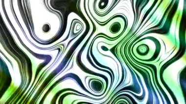 Beyaz ve siyah desenler. Animasyondaki noktaları oluşturan hareket büyüklüğündeki sıvı daireler yeşil ışıkla farklı yönlerde bulanıklaşıyor. Yüksek kalite 4k görüntü