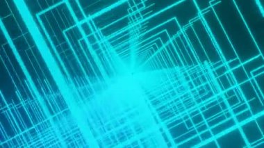 Mavi ve pembe arka plan. Tasarım. Beyaz ışık parçalarından oluşan parlak bir soyutlama dönen ve daha derine inen bir tünel oluşturuyor. Yüksek kalite 4k görüntü