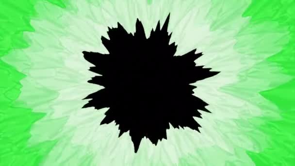 白と緑の回転テクスチャに囲まれたブラックホールの蛍光明るい背景 デザイン 脈動形状でスピニング光学錯覚 — ストック動画
