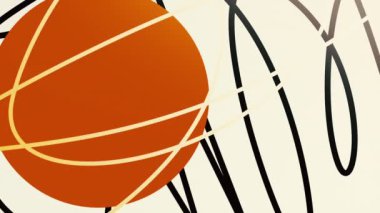 Küre ve bükme çizgileri olan renkli bir soyutlama. Hareket. Renkli top ve çizgi vuruşları