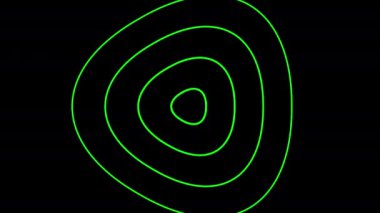 Siyah arka plan. Hareket. Merkezden görünen ve soyut olarak genişleyen parlak mavi daireler. Yüksek kalite 4k görüntü