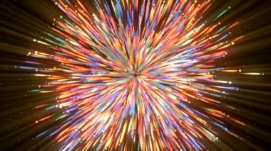 Siyah arka plan. Hareket. Farklı yönlere uçan ve tüm arka planı ışıklarla dolduran animasyonda parlak yeşil ve turuncu havai fişekler. Yüksek kalite 4k görüntü