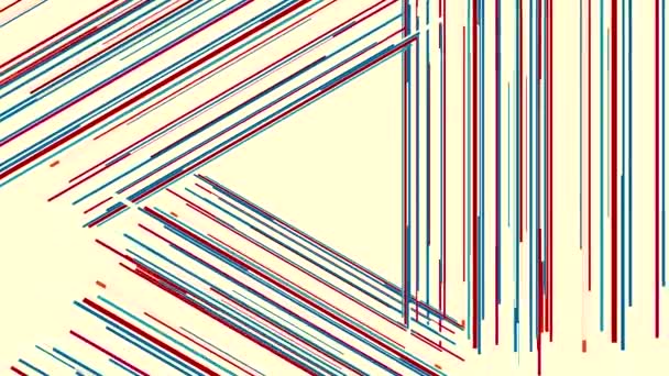白い背景に三角形のシルエットを作成する抽象的な狭い青と赤の線 ムーブメント 横断されたストライプを移動 — ストック動画