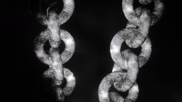 Abstraktní Průmyslové Zázemí Kovovými Rezavými Řetězy Zavěšenými Černém Pozadí Pohyb — Stock video
