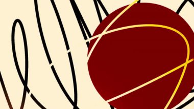 Sarı ve beyaz arka plan. Hareket. Kırmızı ve mor bir daire görünür, inceltir ve animasyonda siyah çizgiler çizer. Yüksek kalite 4k görüntü