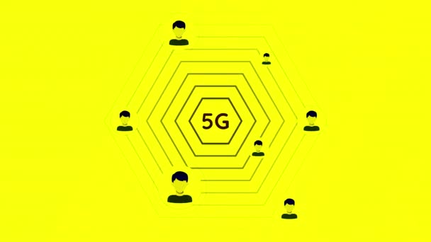 黄色和白色背景 一个明亮的背景 显示了Internet 5G的分布和将在动画中连接的用户图标 高质量的4K镜头 — 图库视频影像