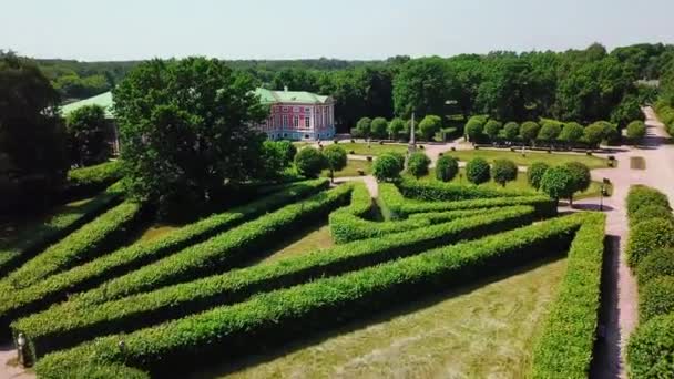 Aerial View Large Stunning City Park Cut Bushes Green Trees — Stock Video