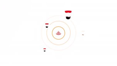 İnternet ikonu ve hareketli yüzüklerle animasyon. Hareket. Kullanıcılar için sinyal yayılımlı internet simgesi. İnternet dağıtımı ile bilgi canlandırması. 