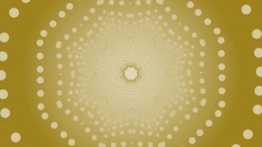 Sarı arka plan. Hareket. Beyaz daireler 3D formatında ilerleyen parlak bir oda oluşturuyorlar. Yüksek kalite 4k görüntü