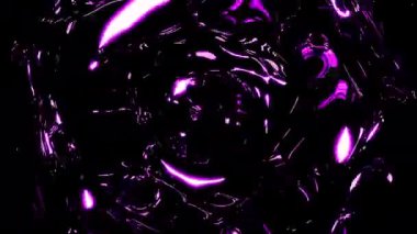 Sıvı duvarları ve yansıması olan bir tünel. Tasarım. Neon çizgileri olan sıvı ayna 3D tünel. Sıvı tüneldeki parlak yansıma çizgileri.