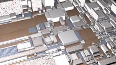 Yavaş çekimde 3D dikdörtgenlerin soyut gerçeküstü dokusu. Hareket. Çapraz akan blokların farklı boyutları