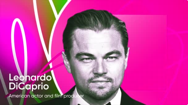 Cartoon Animation Head Leonardo Wilhelm Dicaprio Motion Face Famous Artist — Stock Video