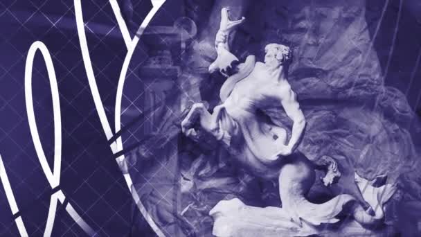 Фиолетовый Бирюзовый Фон Motion Bright Антикварные Скульптуры Появляются Покоряются Белыми — стоковое видео
