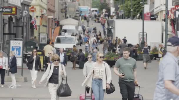 Norsko Oslo Července 2022 Přeplněná Městská Ulice Letního Dne Akce — Stock video