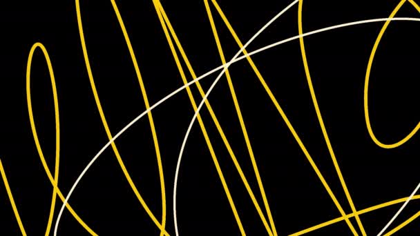 Colorful Yellow White Pen Strokes Disappear Black Background Motion Randomly — Stock Video