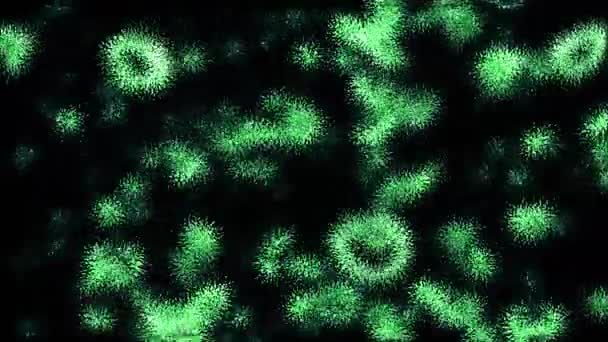 Coronavirus Background Motion Green Covid Cells Spreading Floating Black Background — Stock Video