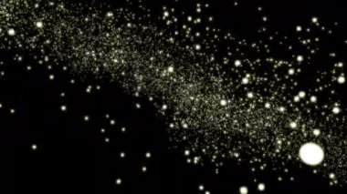 Siyah zemin üzerinde kar veya parçacıklar olan animasyon. Tasarım. Siyah zemin üzerinde yükselen güzel yuvarlak parçacıklar. Sihirli parçacıkların akışı yükseliyor. 