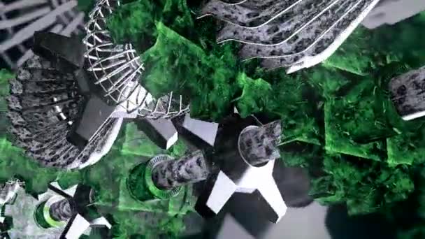 Yeşil Arka Plan Hareket Animasyondaki Mekanizmanın Çeşitli Demir Nesneleri Çok — Stok video
