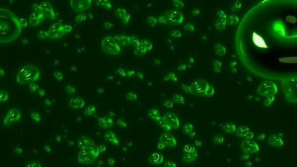 Green Elastic Bubbles Motion Animation Small Bubbles Fly Different Directions — Stock Video