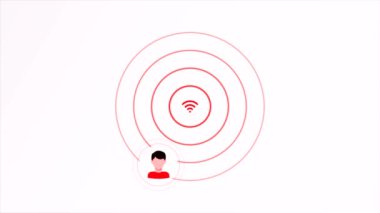 Karı-koca dijital kavramı. Hareket. Yüksek hızlı internet ağı, insanların simgeleri arasında yayılan iletişim sinyali, internet teknolojisi 