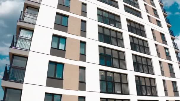 Apartment Blocks Balconies Stock Footage Aerial View Apartment Building Blue — Stock Video