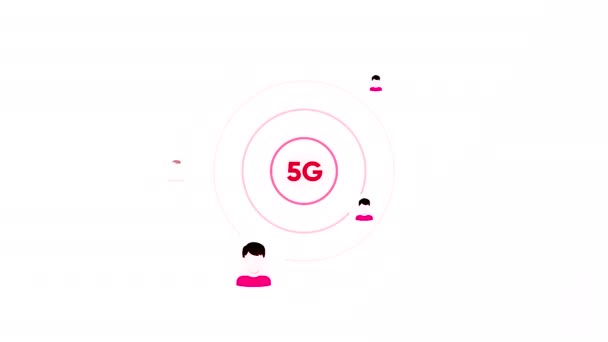 白色背景 最高效的5G Internet在动画中的分发以及连接到网络的用户的粉色图标是可见的 高质量的4K镜头 — 图库视频影像