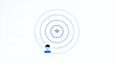 Kablosuz internet bağlantısı. Hareket. Beyaz arkaplan, insanların ikonlarının birbirine bağlı olduğu bir Wi-Fi simgesi. Yüksek kalite 4k görüntü
