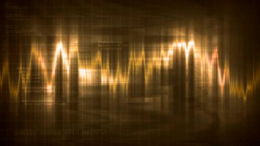 Siyah zemin üzerinde dijital dalga biçimi dengeleyici. Hareket. Fütürist bir arayüzün dijital kodla donatılmış teknolojik soyut elementi