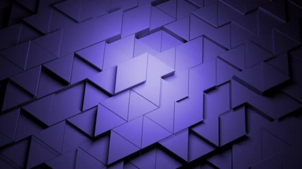 Triângulos Roxo Azul Desenho Pequenas Partes Mosaico Quebrando Direções Diferentes — Vídeo de Stock