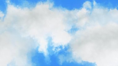 Mavi gökyüzündeki bulutların animasyonu. Hareket. Mavi gökyüzündeki beyaz bulutlarda hareket. Mavi gökyüzündeki bulutlar arasında uçuyor sanki rüyadaymış gibi.. 