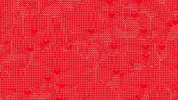 红色的旋转背景 白色的心脏轮廓层 旋转复古像素纹理 浪漫的概念 — 图库视频影像