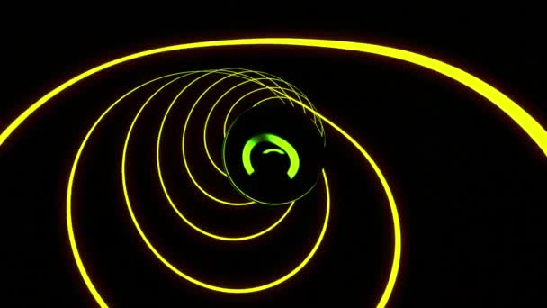 Siyah Arka Plan Atama Sarı Lazerin Kıvrımlı Çizgileri Parlak Neon — Stok video