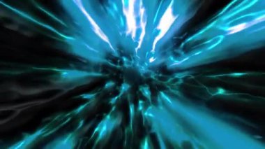 Turkuaz arka plan. Hareket. Derin, karanlık bir tünel, soyutlanmış dumanlar içinde parıldıyor ve içinde hareket ediyor. Yüksek kalite 4k görüntü