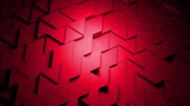 Soyut üçgen kiremit desenli animasyon. Tasarım. Üçgenlerin yukarı aşağı hareket eden üç boyutlu küçük figürlerinden oluşan bir duvar.