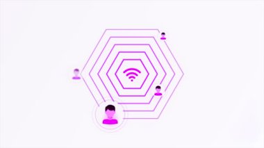 Wifi simgesi insanlar arasında sinyal yayıyor ve sinyal yayıyor. Hareket. Modern teknoloji ve internet kavramı
