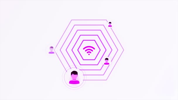 Wifi Icon Pulsating Spreading Signal People Silhouettes Motion Concept Modern — Stock Video