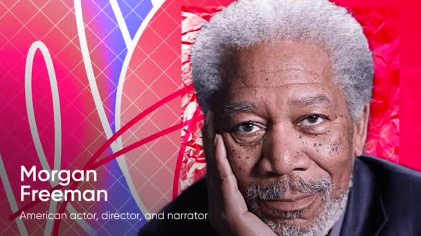 Morgan Freeman Gesicht Auf Abstrakten Geometrischen Hintergrund Bewegung Prominente Präsentation — Stockvideo