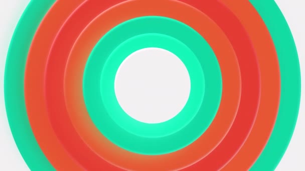 亮橙色和绿松石同心3D环 脉动的圆形 平静而催眠的效果 — 图库视频影像