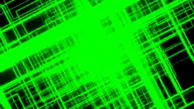Siyah arka plan. Tasarım. Canlandırmadaki yeşil parlak ızgara lazer tarafından aydınlatılıyor. İçeri doğru hareket et..