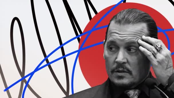 Beyaz Arka Plan Hareket Johnny Depp Siyah Beyaz Portresi Parlak — Stok video